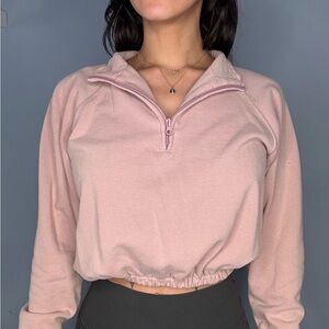 La Hearts Pink Cropped Zippered Hoodie